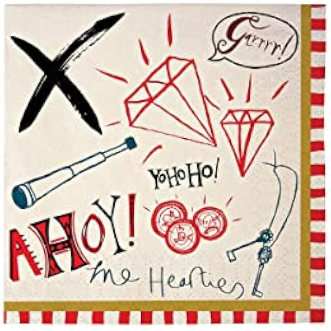 AHOY THERE PIRATE NAPKINS  PACK OF 20 PIRATE PARTY NAPKINS WITH JOLLY ROGER & TREASURE DESIGN, PERFECT FOR KIDS BIRTHDAYS & THEMED CELEBRATIONS